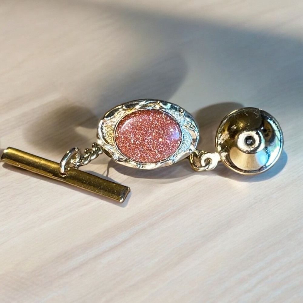Vintage 10K Gold Tie Tack Prong Set Brown Goldstone Flower Setting